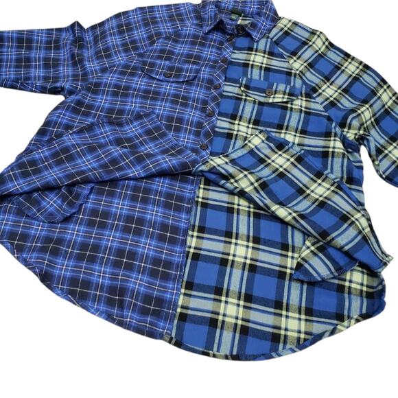 Wild Fable Flannel Oversized Boyfriend Shirt Spliced Plaid & Checks Pockets S - Picture 9 of 13